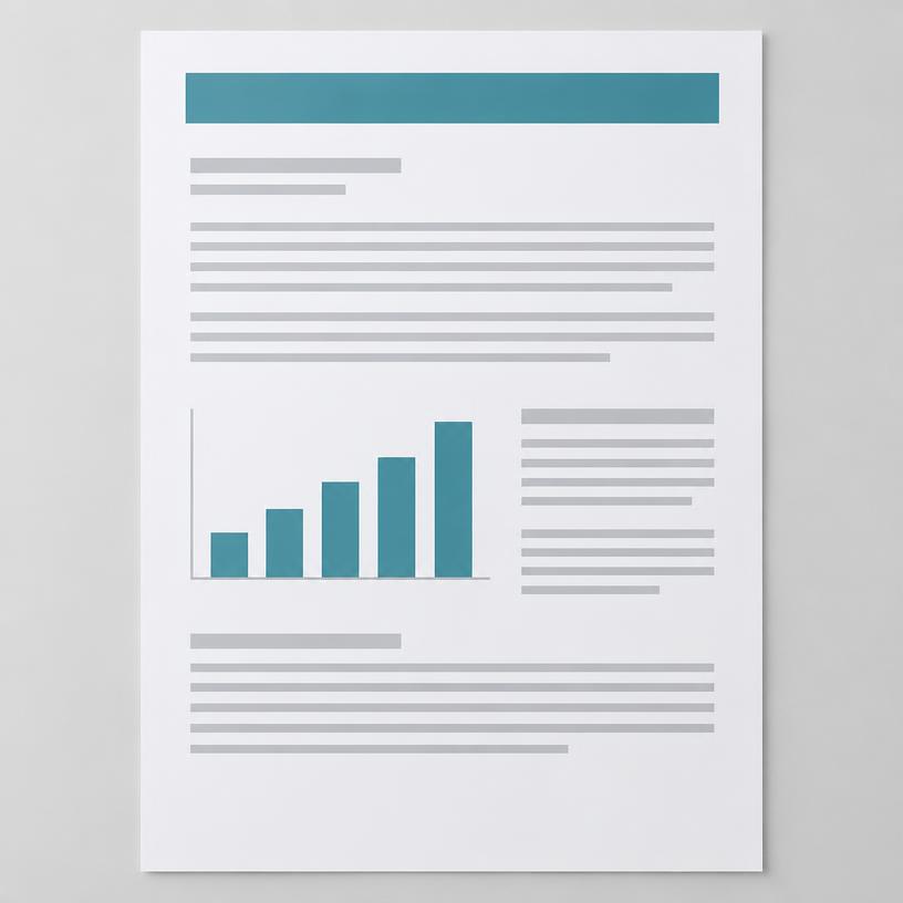 Preview of a plain report page with a heading bar and a small chart