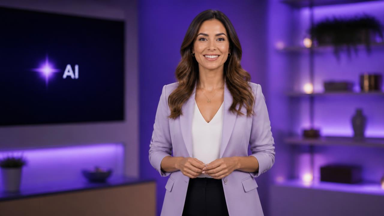 Presenter introducing Compress and Send in a purple-lit studio